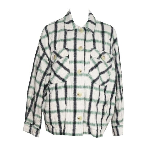 ZARA Shacket Jacket Green Plaid Overshirt Button Front Shirt XS Extra Small - Picture 2 of 12